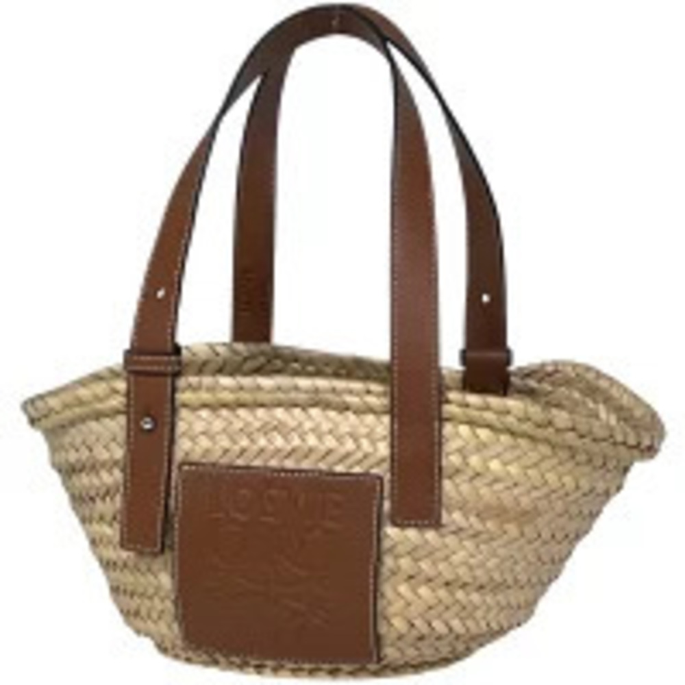 Loewe Basket Bag Woven Anagram Palm Leaf Handbag Raffia Brown